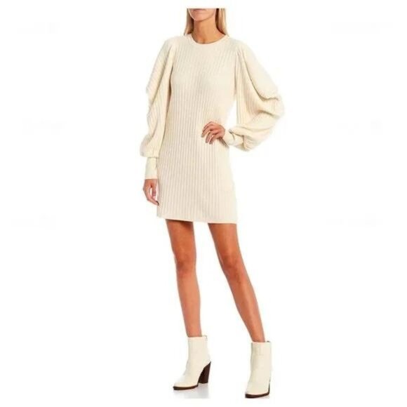 NWT Ted Baker Extreme Sleeve Ribbed Knit Wilowaa Dress in Natural - Picture 2 of 6